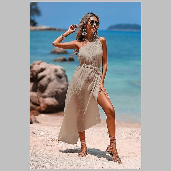 Beach Sarong Pareo Womens Semi-Sheer Swimwear Khaki 55 - Picture 5 of 6